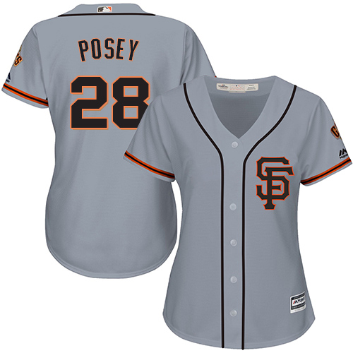 Giants #28 Buster Posey Grey Road 2 Women's Stitched MLB Jersey - Click Image to Close